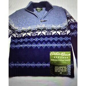 Eddie Bauer‎ Heritage Sweater Mens Wool Quarter Zip Nordic Fair Isle Pullover